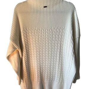 Ivory chunky fisherman style high neck minimalist classic drop shoulder sweater